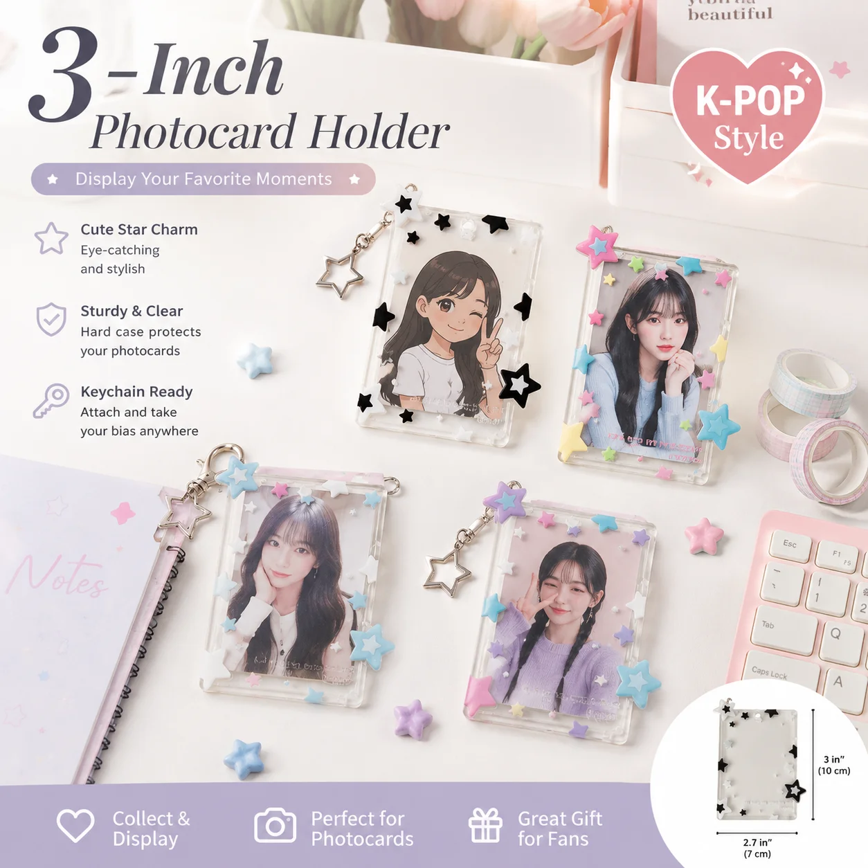 Card Sleeves Protector - Star Design 3 Inch Photocard Holder,
