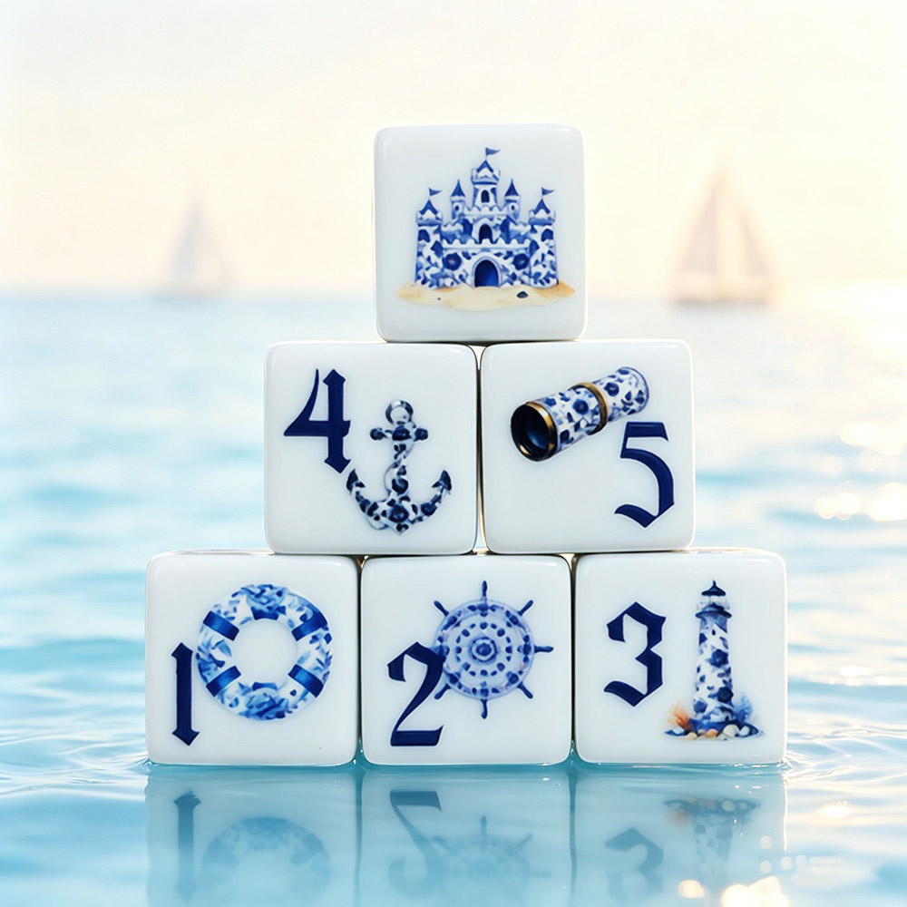 Board Game Electronic Table - 12Pcs Blue Nautical 16MM Printed D6