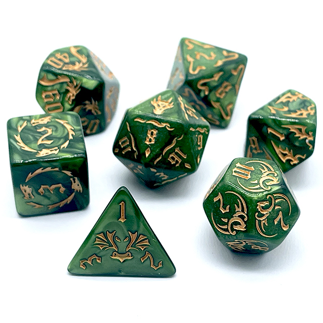 7Pcs Green Swirl Acrylic DND D - đánh giá và giá Dice Set Polyhedral