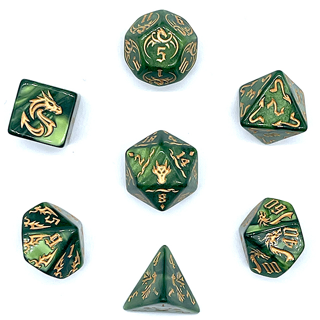 7Pcs Green Swirl Acrylic DND D - đánh giá và giá Dice Set Polyhedral