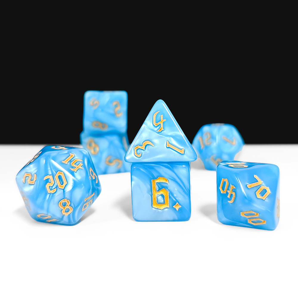 7Pcs Dark Blue Swirl Dice Set, - đánh giá và giá Dice Set Polyhedral