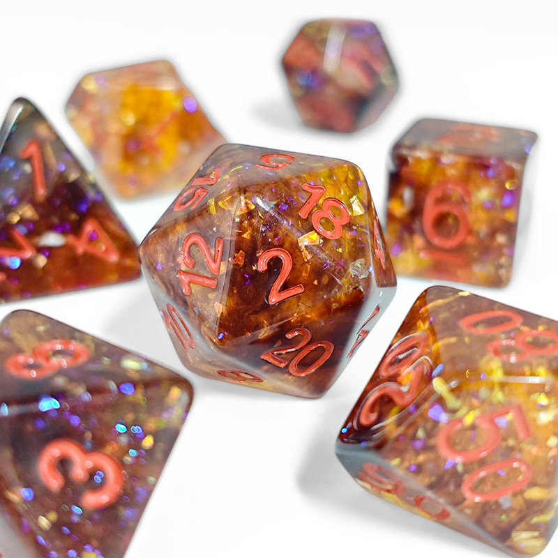 Fire Orange Confetti Resin Pol - đánh giá và giá Dice Set Polyhedral