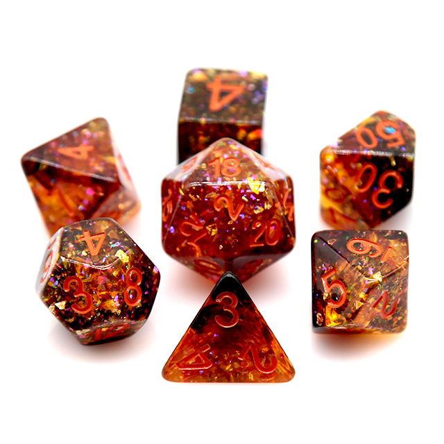 Fire Orange Confetti Resin Pol - đánh giá và giá Dice Set Polyhedral