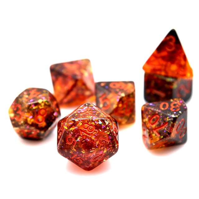 Fire Orange Confetti Resin Pol - đánh giá và giá Dice Set Polyhedral